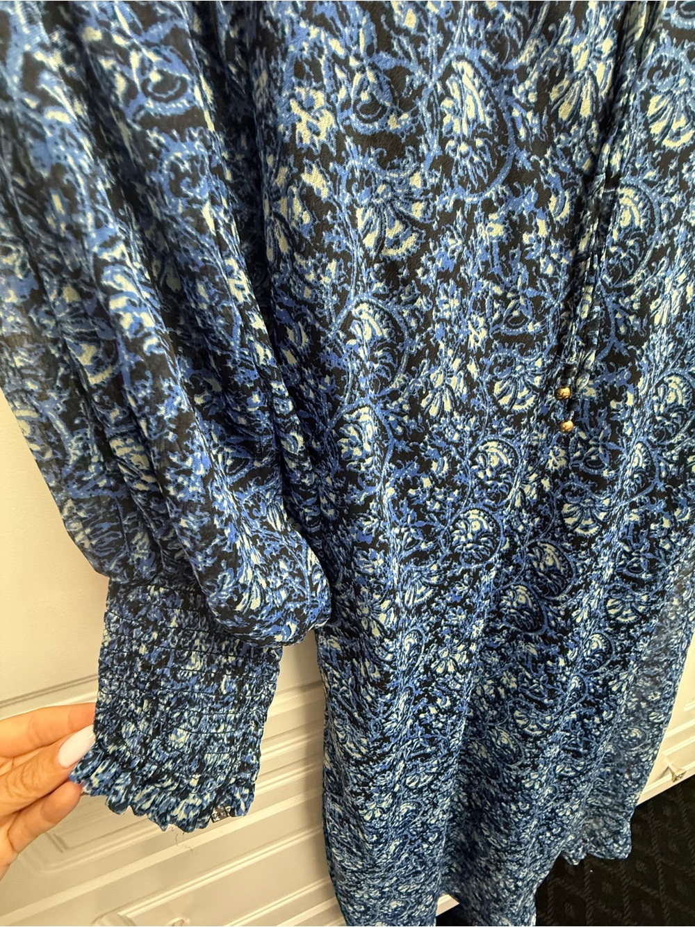 Free People Blue Floral Midi Dress with Smocked Bodice - Picture 2 of 7